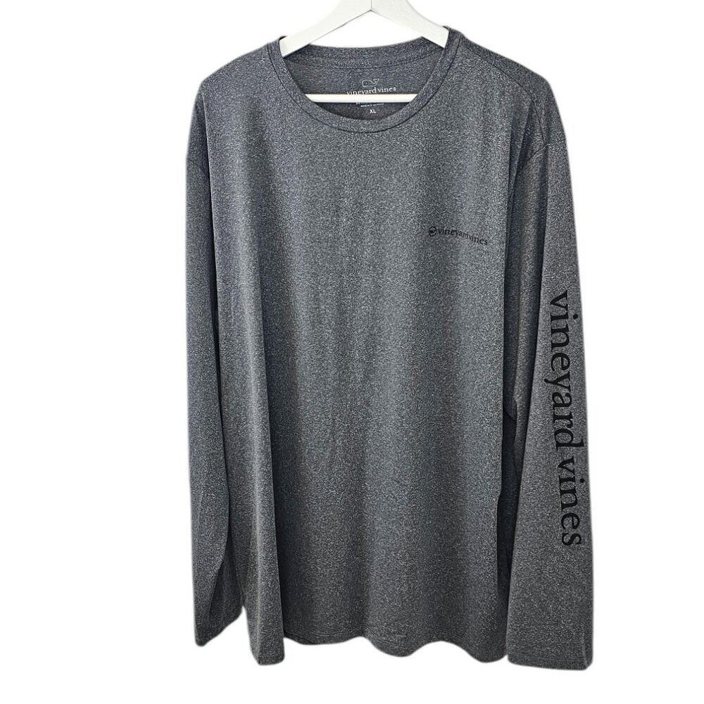 Vineyard Vines Performance Mens Long Sleeve Shirt, Logo, Athletic, Grey, XL